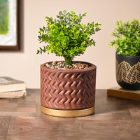 Gathari Terracotta Table Planters for Living Room Indoor Pot for Plant - Planters Pot for Home Decoration Plant Pot for Indoor Plants Pots for Plants (Plant Not Included) (Pattern Planter with Tray)