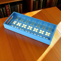 Blue Wooden Tray with Mirror & Resin Design  Handmade Christmas, Housewarming Gift