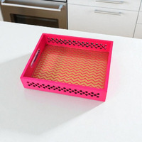 Handmade Mirror Work Tray  Pink Resin Art Home Decor Gift