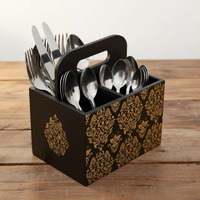 Artisan Wooden Cutlery Stand, Elegant Floral Dining Decor