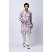 Men's Multicolor Silk Kurta and White Trouser Set, Festive Ethnic Wear, Regular Fit