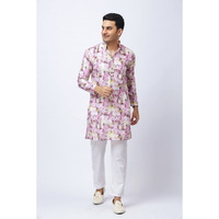 Men's Multicolor Silk Kurta and White Trouser Set, Festive Ethnic Wear, Regular Fit