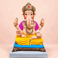 Traditional Ganesh Idol with Chowrang Base | 9 Inch