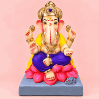 Hand-Painted Ganesh Idol with Kamal Lotus Base | 9 Inch