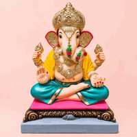 Dagdusheth Style Clay Ganesh Idol with Ornate Crown | 12 Inch