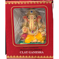 Eco Friendly Clay Ganesh Idol with Traditional Mukut 6 Inch
