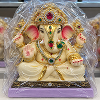 Traditional Ganesh Idol with Ornate Mukut 12 Inch