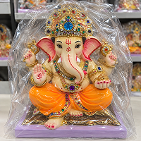Traditional Ganesh Idol with Royal Mukut 12 Inch