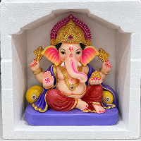 Traditional Clay Ganesh Idol with Decorative Throne Base 10 Inch
