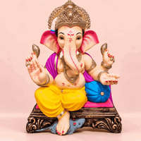 Hand-Painted Clay Ganesh Idol with Single Load Design | 12 Inch