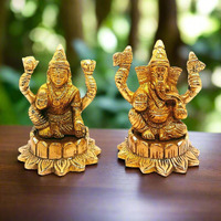 Brass Laxmi Ganesha Idol | Sitting Lakshmi Ganesh Murti Peetal Statue