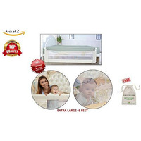 Safe-O-Kid- Safest Bed Rails Extra Large (6x2.5 ft/ 183x78 CM) - Pack of 2 (Beige) with 30 Days Mosquito Safety Pack (SEASONAL OFFER)- Extra Thick, ABS (Best Material), 8 Adjustable Points, One Hand Operated, Washable, Easy to Install