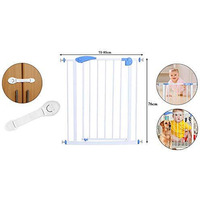 Safe-O-Kid- Combo, 1 Top Quality, 75-85 cm Adjustable Child Safety Stair Barrier/Railing & 1 Multi-Purpose Child Safety Lock- Two Way Auto-Close Safety Gates- Blue & White (Size: Size 75-82 cm)