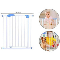 Safe-O-Kid- Pure Metal, 75-85 cm Adjustable Child Safety Stair Barrier/Railing, Two Way Auto-Close Safety Gates- Blue & White (Size: Size 75-85 cm)