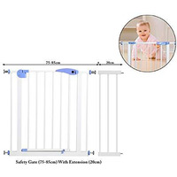 Safe-O-Kid ??? Safety Gate (75-105cm Adjustable) Covers Approx 3.5 feet Area, Pure Metal Safety Gate with Secret Lock & 2-Way Auto Close + Four Strong Wall Holders (Size: Size 75-105cm)