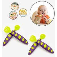 Safe-O-Kid - Pack of 2-2 Spoons, 2 Forks Training Set with Box, Green & Purple (Size: Pack of 2)