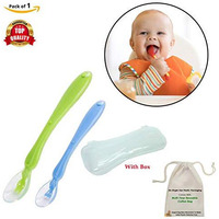 Safe-O-Kid Soft Silicone Tip Spoons Set Box (2 Spoons), Yellow & Green (Size: Pack of 1)