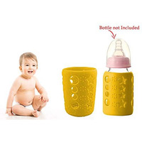 Safe-O-Kid - Pack of 4 -Silicone Baby Feeding Bottle Cover, Sleeve, Holder, Insulated Protection, All Bottle Types, Medium 120 ml, Yellow (Size: Pack of 4)