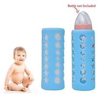 Safe-O-Kid - Pack of 1 - Silicone Baby Feeding Bottle Cover, Sleeve, Holder, Insulated Protection, All Bottle Types, Large 250 ml- Blue (Size: Pack of 1)