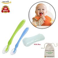 Safe-O-Kid - Pack of 2 - Soft Silicone Tip Spoons 2 Sets Box (4 Spoons), Yellow & Green (Size: Pack of 2)