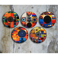 CraftedIndia Abstract Tantric Art Ceramic Wall Plate Set of 5