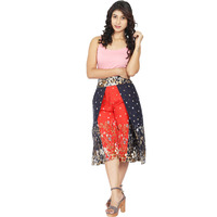 Craft Darbar Women's Designer Culottes / Wide Capri Pants Rayon Viscose Flower Print (Blue & Red)