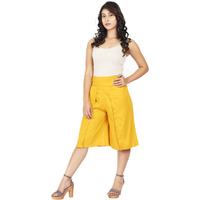 Craft Darbar Women's Designer Culottes / Wide Capri Pants Blended Cotton Rayon (Mustard)