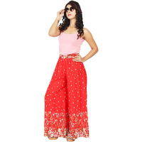 Craft Darbar Women's Designer Rayon Viscose Flower Print Palazzo / Wide Capri Pants / Trousers (Red)