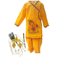 KFD Krishna  fancy dress for kids cotton fabric,Krishnaleela/Janmashtami/Kanha/Mythological Character for Annual functionTtheme Party/Competition/Stage Shows Dress