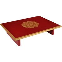Handmade Wooden Puja Chowki Home Decorative End Table Coffee Stool Rakhi Gift for Sister (Color: Red)