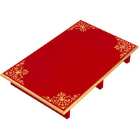 Handmade Wooden Red Temple Decor Diwali Navratri Puja Chowki End Table (Color: Red, Size: 24x15x4)