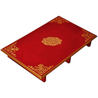 Indian Wooden Hand painted Chowki Pata for Rakhi Gift End Table Low High Stool (Size: 24X15X4, Color: Red)