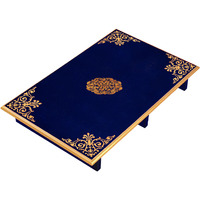 Chowki for Home D??cor Bedside Corner Table Altar Mediation Stool Coffee Table (24X15X4 Inch) (Size: 24X15X4, Color: Blue)