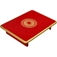 Handmade Wooden Red Temple Decor Diwali Navratri Puja Chowki End Table