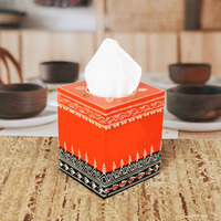 Kitchen Organizer Orange Tissue Holder Wooden Handmade Hand Painted Facial Tissue Paper Holder Box Kitchen Accessories Items (5.5X5.5X7 Inch)