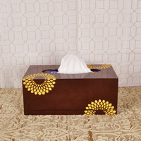 Wooden Tissue Box Cover with Slide-Out Bottom Panel for Home Decoration Dining Table D??cor Hand painted Tissue Dispenser Holder (Size: 11X6X4.5, Color: Black)