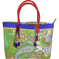India Handmade Green Color Floral Pure Cotton Hand Bag for Women & Girls