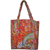Women Flower Printed Cotton Red Purse Tote Handbag Shoulder Bag Women's Gift