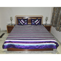 Silk Velvet Striped Blue Double Bedspreads Bed Sheets Pillow Covers Set of 5pcs