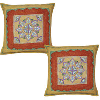 Indian Cushion Covers Embroidered Brown Cotton Pillow Cases 16 Inch Gift