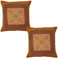 Indian Cotton Pillowcases Set Flower Embroidered Kantha Cut Work Cushion Covers