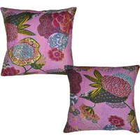 Indian Cotton Floral Printed Pillow Covers Kantha Cushion Covers Pair Throw 16 Inch