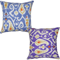 Handmade Cushion Covers Pair Kantha Block Printed Cotton Pillowcases Set Of 2 Pc