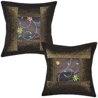 Indian Silk Pillow Cases Set Brocade Embroidered Silk Retro Cushion Covers 40 Cm
