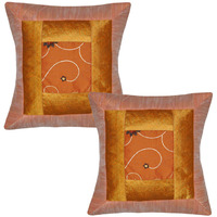 Vintage Silk Pillow Covers Set Of 2 Pc Peach Brocade Sofa Cushion Covers 40 Cm 16 Inch