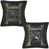 Vintage Retro Cushion Covers Pair Patchwork Brocade Black Silk Pillow Cover 40 Cm