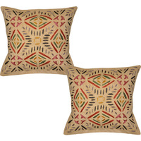 Ethnic Cotton Cushion Covers Pair Embroidered Floral Pattern Pillow Cases 40 Cm