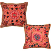 Indian Cotton Pillow Cases Set Embroidered Cushion Covers 17  House Warming Gift