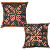 40 Cm Indian Cut Work Cushion Covers Pair Mirror Designer Orange Pillowcases 2 Pc