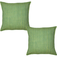 16 Inch Green Cushion Covers Pair Striped Printed Cotton Retro Ethnic Pillow Cases